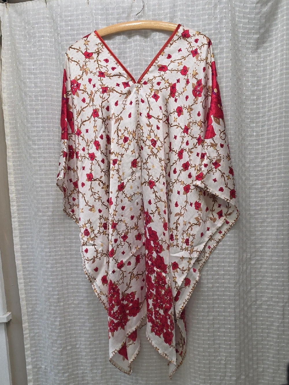 Pineda Covalin Floral Jacquard Silk Huipil / Poncho with Bougainvillea Print